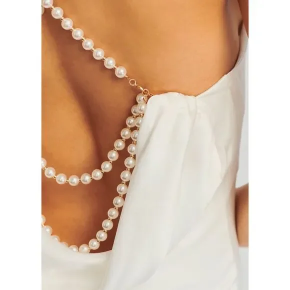 NWT Retrofete Cowl Neck Open Back Pearl Strap Electra Maxi Dress White Medium $5 - Picture 3 of 13